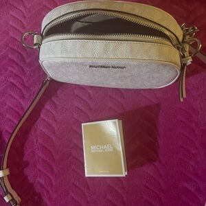 Michael Kors Cream Crossbody Camera Bag with Gold Hardware